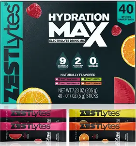 40 Sticks Sport Hydration Sugar Free Electrolyte Packets, High Sodium Low Calorie Electrolyte Powder Drink Mix, Liquid Daily IV Flavors | Salty Watermelon Raspberry Lemon Orange
