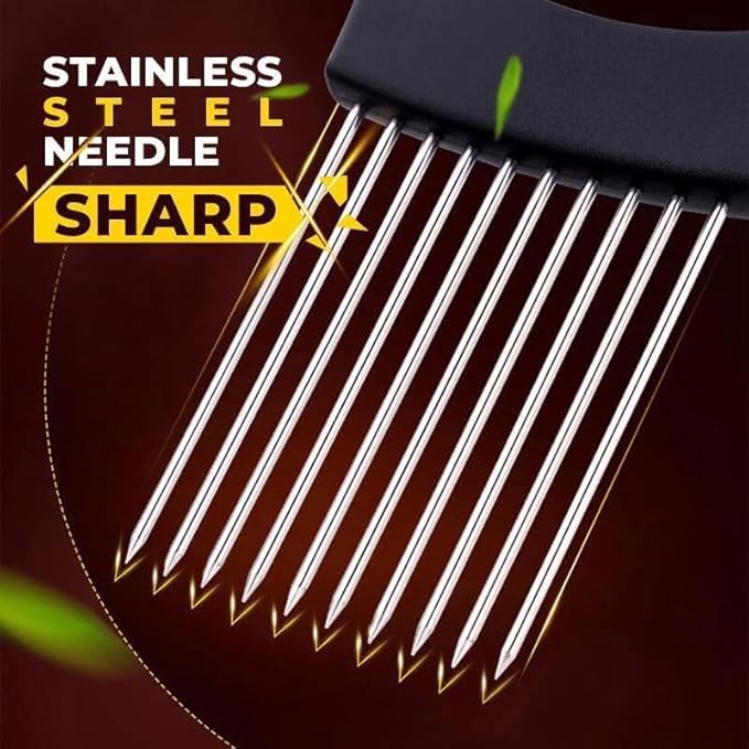 Stainless Steel Onion Slicer & Holder for Kitchen Vegetable Chopper Guide Tool for Onion Tomato Potato Food Cutting Assistant for Meat & Veg Ergonomic Kitchen Gadget