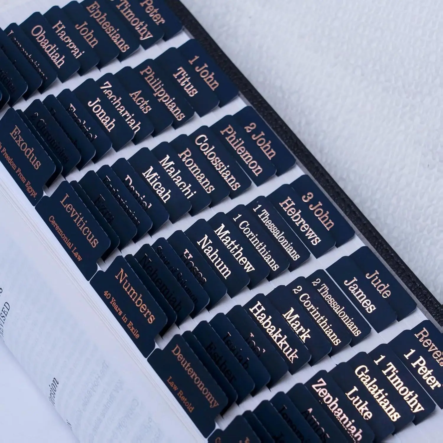 Laminated Bible Tabs (Rose Gold Foil Embossed Lettering), Bible Tabs for Women and Men, Reposition Large Print Stickers, Easy to Read and Apply, 80 Chapters Labels for Easy Navigation(Blue)