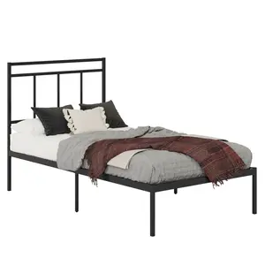 Sauder Cannery Bridge Twin Platform Bed With Headboard Modern Black Metal Frame Contemporary Style Space Saving Design Quick Assembly
