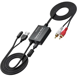 PROZOR 192KHz Digital to Analog Audio Converter 7ft/2.1m Cable Optical to RCA Adapter Built-in Audio Amplifier Chip DAC Digital Audio Converter SPDIF Toslink to RCA for HDTV Amp Blu-Ray DVD PS3 PS4