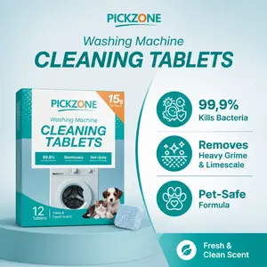 PICKZONE Washing Machine Cleaner Descaler Tablets - 12 Pack, Deep Cleaning for All Washing Machine Types, Inside Drum and Laundry Seal