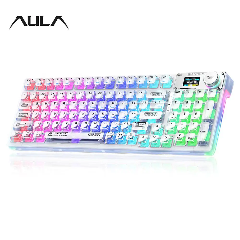 AULA F98Pro Mechanical Gaming Keyboard, 1 Count 95 Key RGB Light Effect Keyboard with Multifunctional Knob, Rechargeable Keyboard for Laptop & Desktop