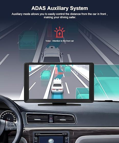 Podofo Portable Wireless Apple Carplay Screen with HD Front & Rear Backup Camera 9" Wireless Android Auto HD Touch Screen ADAS GPS Siri Airplay Android MirrorLink 64G TF Card,Car Play Screen for Car