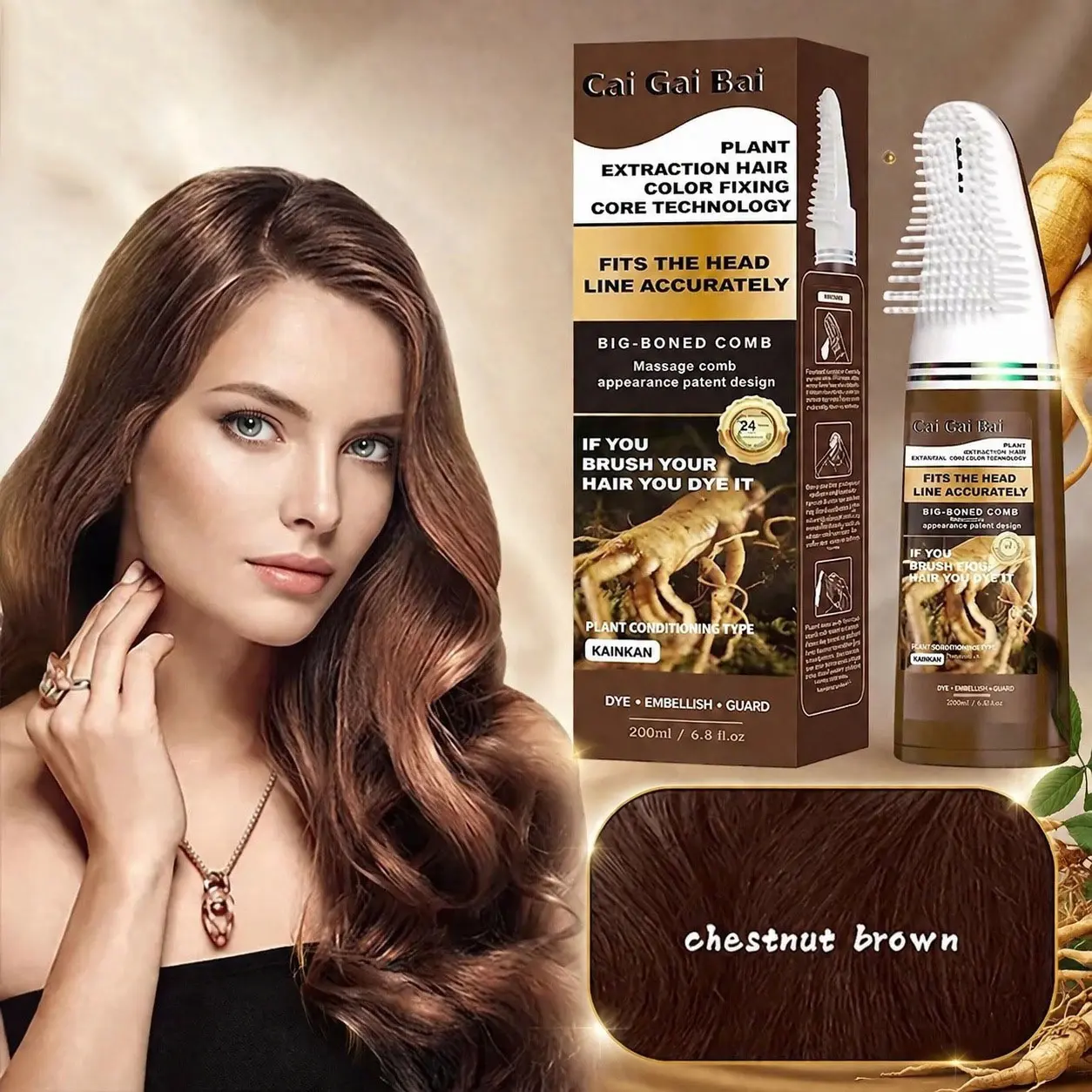 Hair Dye with Integrated Comb: Convenient Hair Dye Cream for Long-Lasting Color, No Fading, Plant Extracts, No Damage to Hair, Chestnut Brown, Natural Black, Highlights, Gentle Hair Care Hairdye