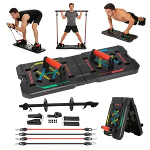 Push Up Board 10-in-1 Home Gym, Foldable Workout Equipment with Pilates Bar, Ab Roller Wheel & Resistance Bands, Full Body Strength Training for Men Women