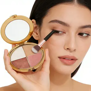 Women's Highlighter & CheekPaletteGlowjiuHighlighter&Cheek Palette with Brush, a 4-in-1Multi-FunctionalMakeupPalette forHighlighter,Eyeshadow,Blush, Contouring, andFoundation