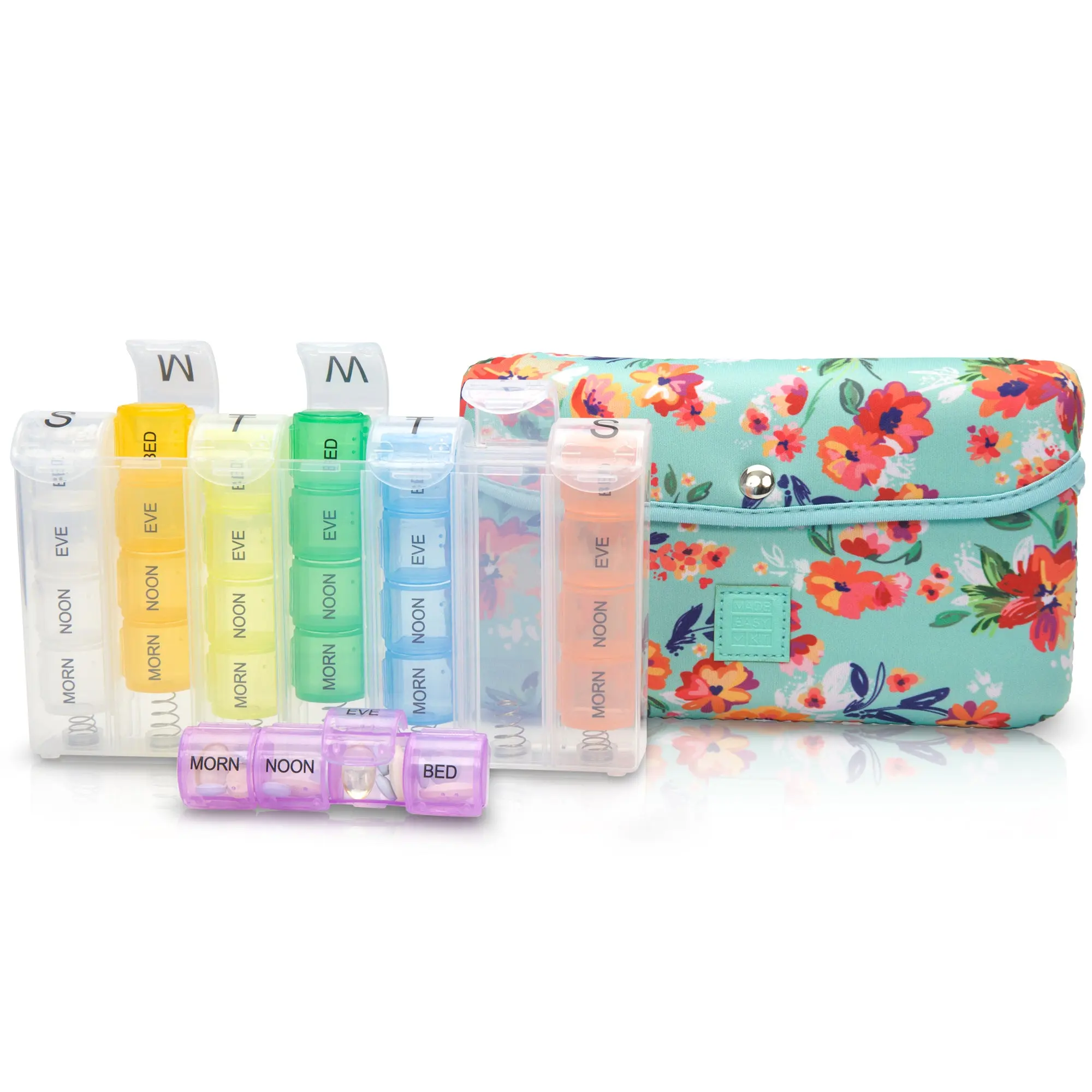 Large 7-Day / 28 Compartments Neoprene Pill Box with Designer Storage Case Daily and Weekly Vitamin, Medicine, Capsule Organization