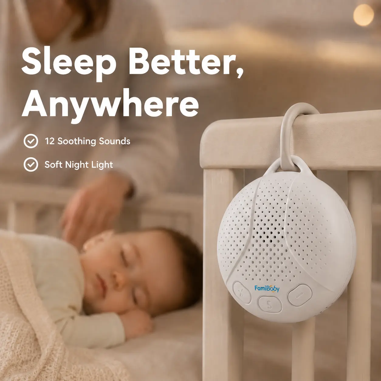 Portable Sound Machine for Baby - White Noise Machine with Night Light for Nursery | 16 Soothing Sounds | Shush | Travel | Registry Gift | Sleep Soother | Baby Shower