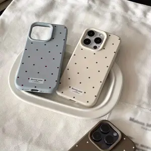 Polka Dot Minimalist Matte Soft Durable Shockproof Case Cover for iPhone 16, Apple 15 Pro Max & 13, Fashionable Anti-Drop Protection Gift for Couples
