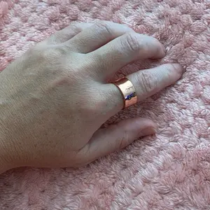 Adjustable Shiny Rose Tone Wide Hammered Ring