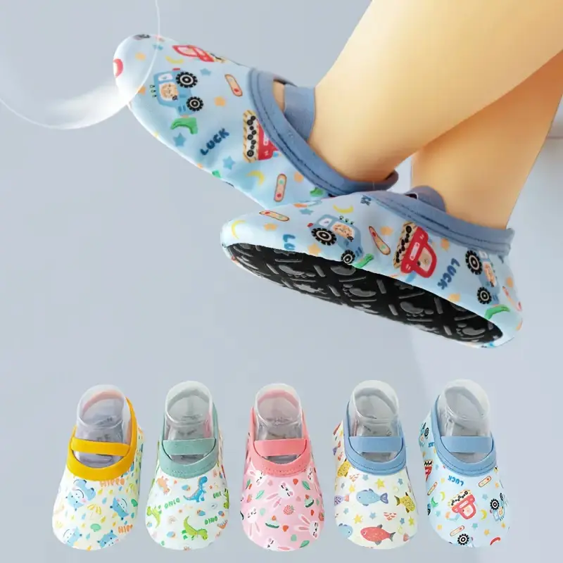 Kids' Cartoon Character Slip-On Slipper Socks, Full Cover Polyester with Non-Slip Grip for Toddler Boys & Girls, All Seasons, Twill, Characters, Floor Socks, Cartoon Print, Animal Motifs, L(3-4Y), Casual, M(2-3Y), S(1-2Y), Graphic, Cute Cartoon Print