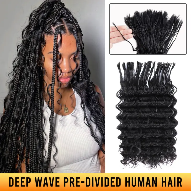 YGwigs Pre-Divided Deep Wave Water Wave Loose Wave Bulk Human Hair For Braiding Easy Split Boho Braids - Cambodia Virgin Hair, Double Drawn, 100g/Pack