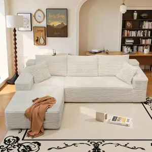 Sectional Couches For Living Room, Modular Sectional Sofa With L-Shape Chaise, Cloud Couch Sectional, Comfy Corduroy Fluffy Couch With Deep Seat, No Assembly Required