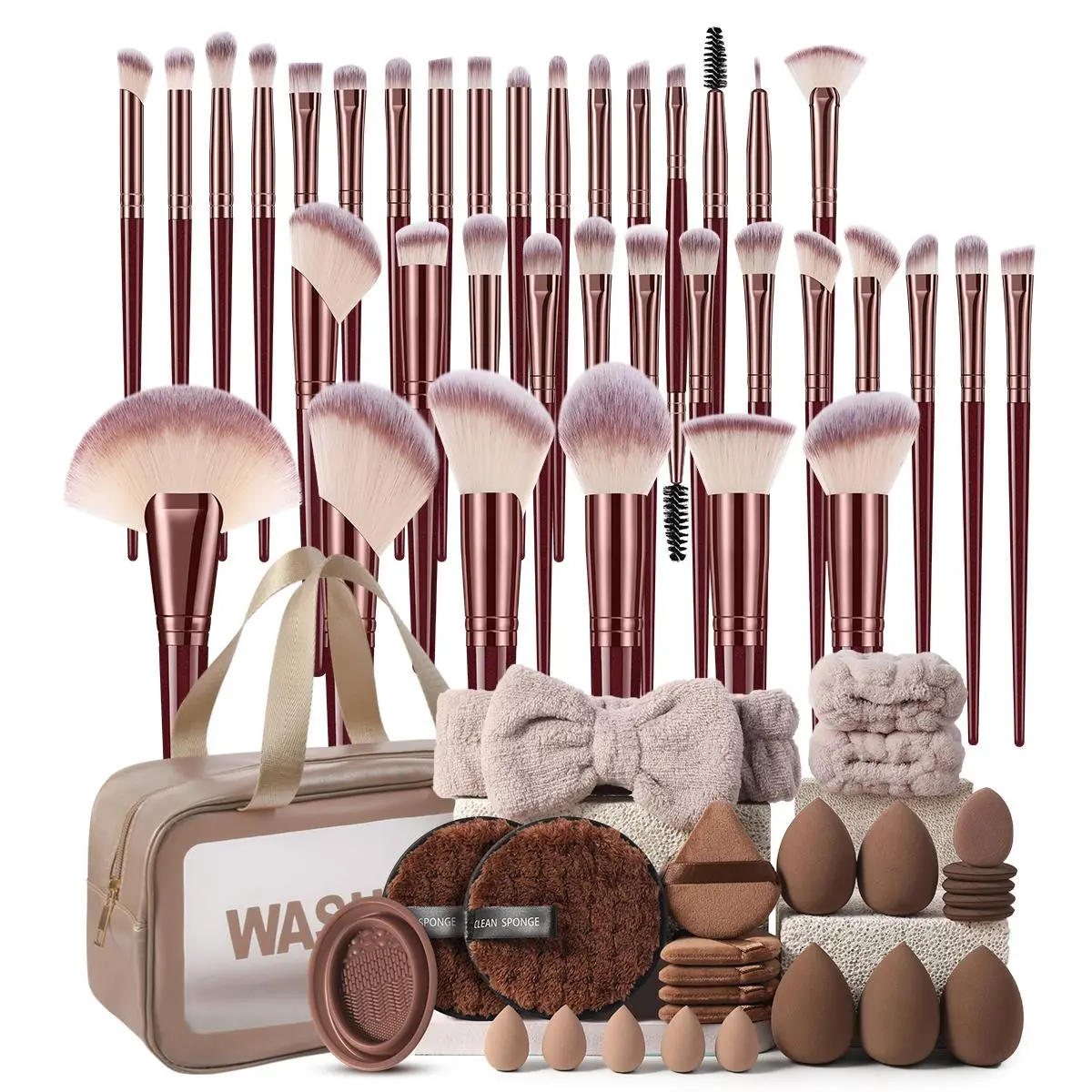 Makeup Tool Set, Makeup Tools Set, 63pcs/set Makeup Brush & Sponge & Puff & Cleaning Bowl & Bag & Headband & Wristband, Makeup Brushes Set Makeup Accessories for Women