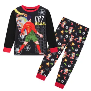 Kids CR7 Soccer Pajamas Set – Long Sleeve Cartoon Football Sleepwear – SIUU Print Cristiano-Inspired Nightwear for Boys