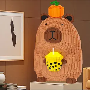 Cute Persimmon Milk Tea Capybara Building Blocks Model, Creative Building Blocks, Cartoon Animal Puzzle Toy, Halloween Decoration, Christmas Gift, Educational 3D Jigsaw