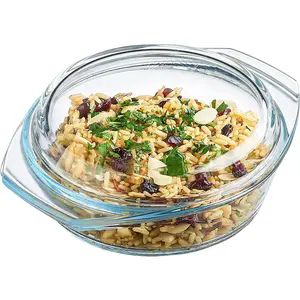 Simax Casserole Dish With Lid, 24 Ounce Round Glass Cookware, Oven and Microwave Safe Borosilicate Glass, Made In Europe 0.75 Qt