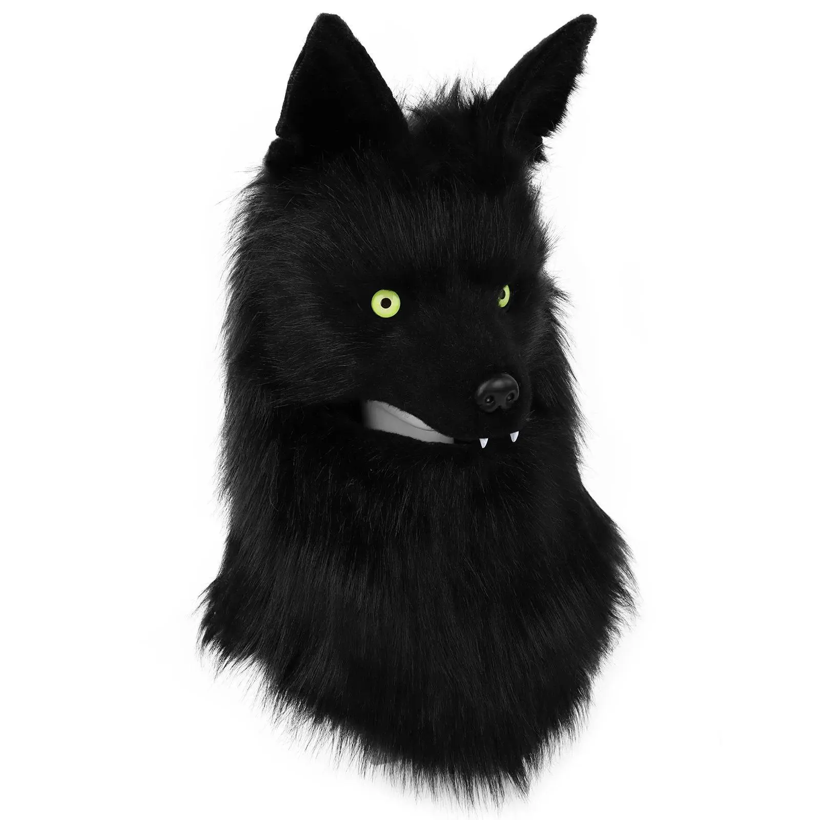 Fluffy Faux Fur Wolf-Dog Head Mask with Unique Mask Design, Polyester Halloween Masquerade Cosplay Costume Prop, Party Accessory