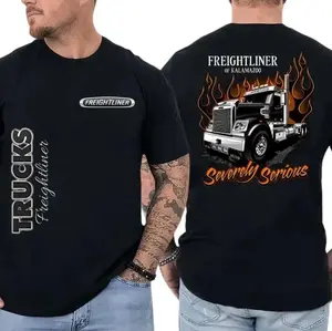Severe Flames Semi Truck Graphic T-Shirt, Freightliner Trucks T-Shirt, Perfect for Car Enthusiasts, Top Cotton Menswear, Gift For Truck Lover