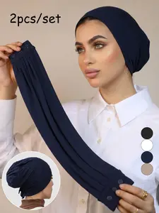 2pcs/set Modal Headscarf Set, Soft Comfortable Muslim Inner Hijab, Unique Pleated Design, Suitable for Daily Wear, All Seasons