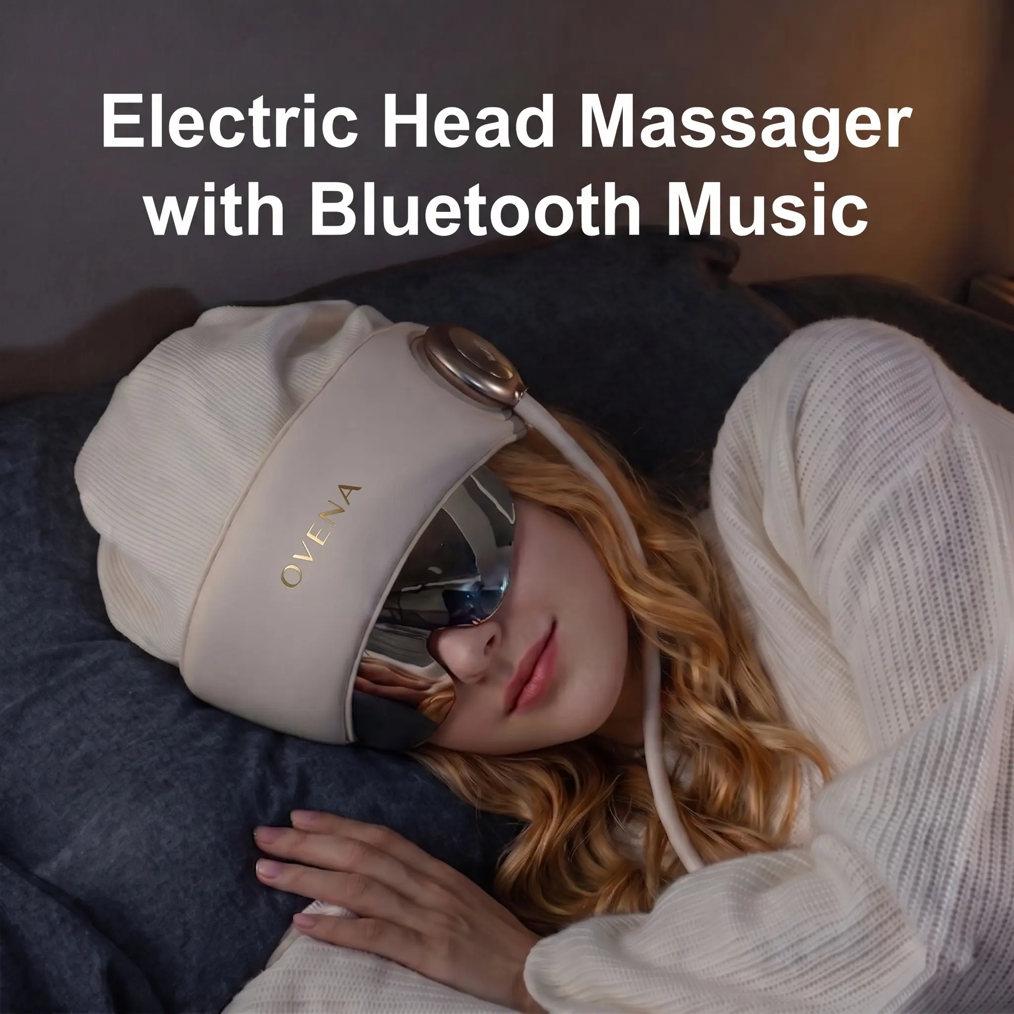 OVENA Wireless Visible Head Massager with Heat - Smart Portable 360° Silicone Airbag Temple Massage, Bluetooth Music, Battery-Powered Relaxation Aid, Beauty & Personal Care Device for Migraine Relief, Perfect Holiday Gift