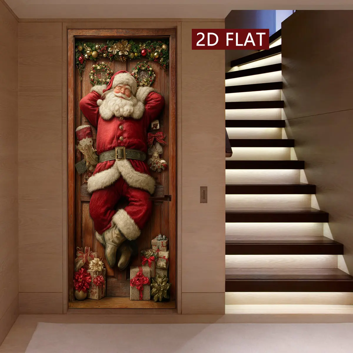 Vintage Santa Claus Christmas Theme Art, Beautiful Christmas Decoration, 2 Count Door Stickers, Easy Apply Peel and Stick