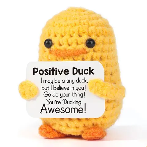 Crochet Duck Ornament, Handmade Crochet Duck, 1 Count Cute Crochet Duck with Positive Card, Desktop Decoration, Creative Gift for Friends & Family, Birthday Gift