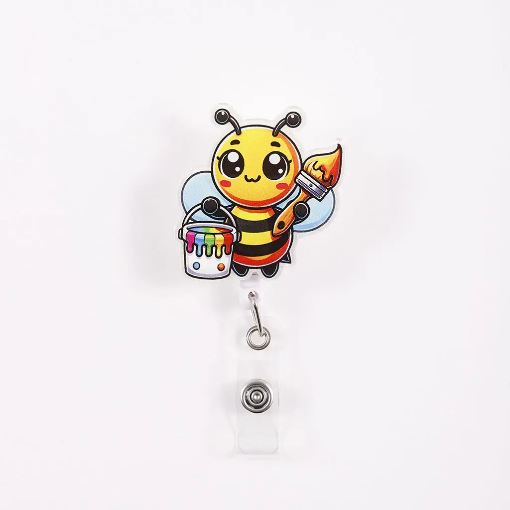 Creative Badge Reel with Bee Pattern, Retractable Clip for Artists, Healing Design, Ideal for Art Supplies & Daily Use, Retractable Badge Holder, Cute Badge Reel