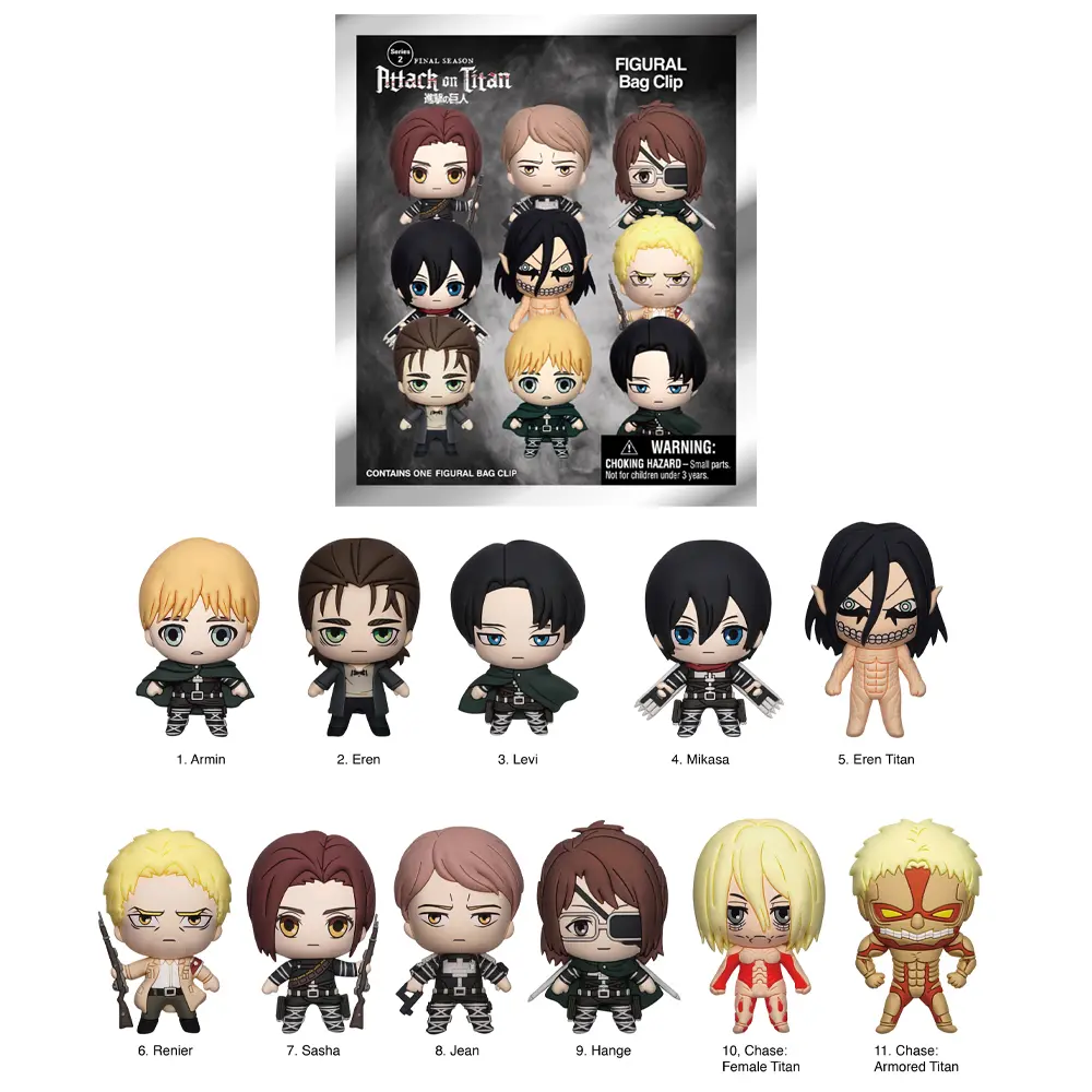 CRUNCHYROLL Officially Licensed Attack on Titan Series 3 3D Anime Character Mystery Blind Box Keychain with Eren Jäger, Mikasa Ackerman - Exquisite Collectibles, Blind Bag Prizes for Friends-Family Gifts