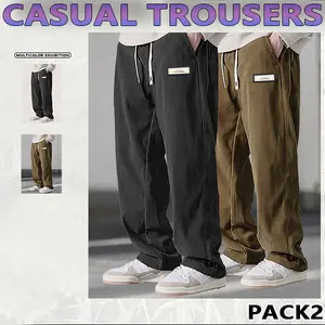 Men's retro-style loose corduroy workpants with slanted pockets-breathable,fashionablestreetwear, straight leg design, suitable for casualcity walks and outdoor activities,fashionable pants.Drawstring