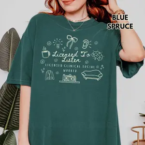 Licensed Listener LCSW Comfort Colors Tee | Social Work Shirt for Office shirt , Cute Retro Mental Health Gift for Licensed Clinical Social Worker Fabric Top