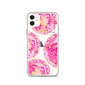 Pink/Yellow Disco Balls Illustration - Clear Case for iPhone 15 14 13 12 11 X - Religious Scripture Gif Accessories Protection