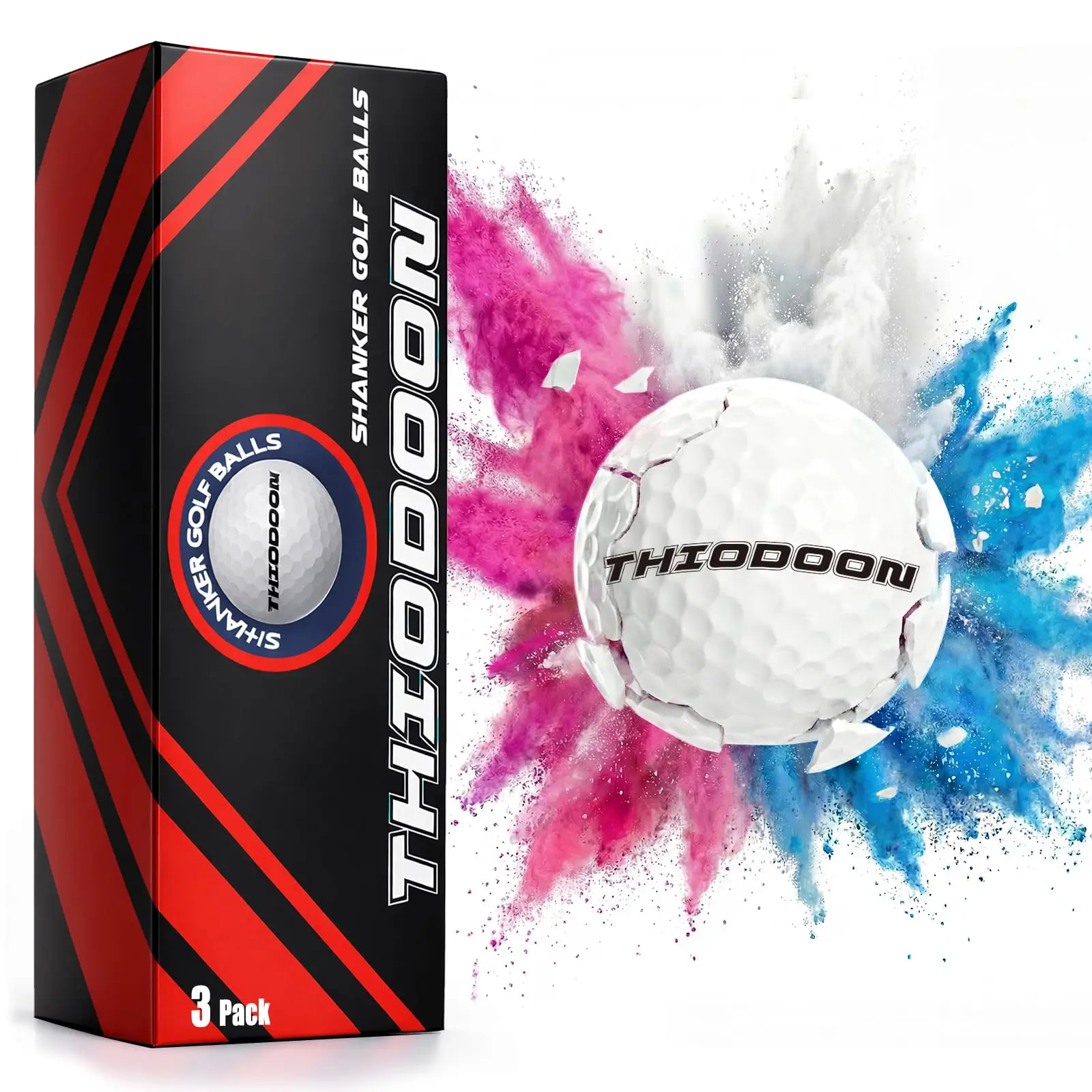 THIODOON Exploding Golf Balls - Environmentally Friendly 3-Pack Standard Balls for Adults, Gender Reveal, Prank Use - Blue, Pink, White, Golf Lover Friends Gift