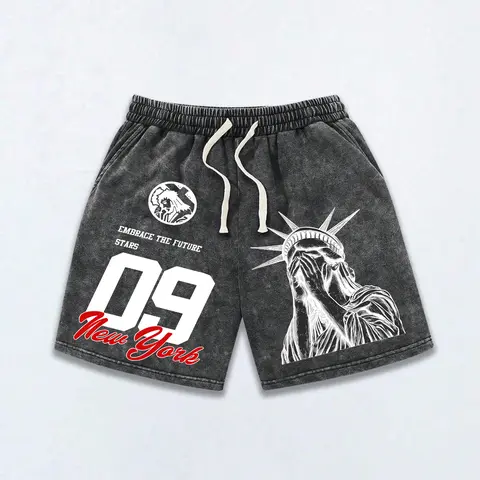 Men's Fashion Pure Cotton Sports Casual Shorts Trendy Street Y2k Floral Design American New York Letter Liberty Print Comfortable Fabric Breathable Lightweight Surfing Basketball All Season Shorts Great Gift For Boyfriend Son