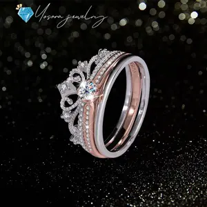 Princess Crown Wedding Cubic Zirconia Ring - Double-layer stackable jewelry for daily clothing matching, perfect gift for friends and besties, open-size design