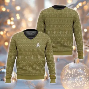 Olive Green Sci Fi Jumper, Geeky Xmas Pullover, Ugly Christmas Sweater, Unisex Holiday Knitwear, Festive Space Sweater, Winter Party Outfit P8XJI3