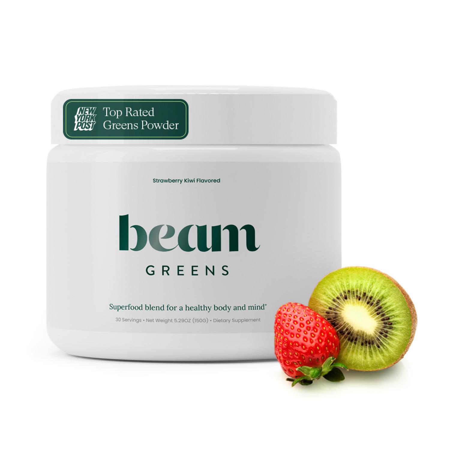 Beam Greens Superfood Powder, 30 Servings, Strawberry Kiwi Flavor, Best Tasting Greens Powder (NY Post) – Energy & Wellness Support Beam Greens Superfood Powder, 30 Servings, Strawberry Kiwi Flavor, Best Tasting Greens Powder (NY Post) – Energy & Wellness Support