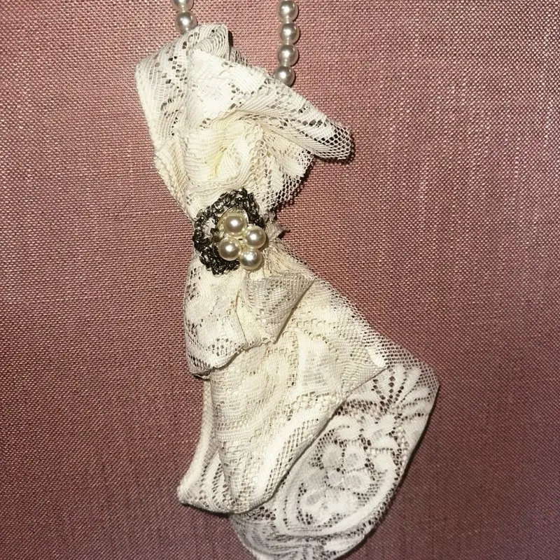 Homemade Unique Neck Tie with Floral Design and Pearl Detail - One of a Kind, Handmade Accessory