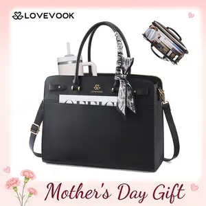 【Mother's Day Gift】LOVEVOOK Laptop Tote Bag for Women, PU Leather Work Bag Waterproof Briefcase Handbag for Teacher Business with Silk Scarf