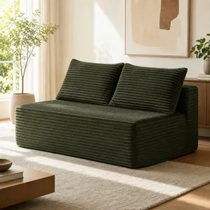 58 Inch 2 Seat Sofa with Cup Holder Plush Fabric Green Living Room Couch No Assembly Required Modular Sectional Sofa with Spring Padding High Resilience Foam for Living Room Apartment Bedroom, Green Color Options, Fabric/Foam+Spring Material