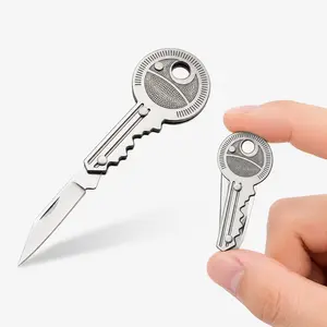 Key-Shaped Folding Knife, Compact Stainless Steel Pocket Knife, Portable Mini Utility Knife for Camping, Hiking, Outdoor EDC and Everyday Carry