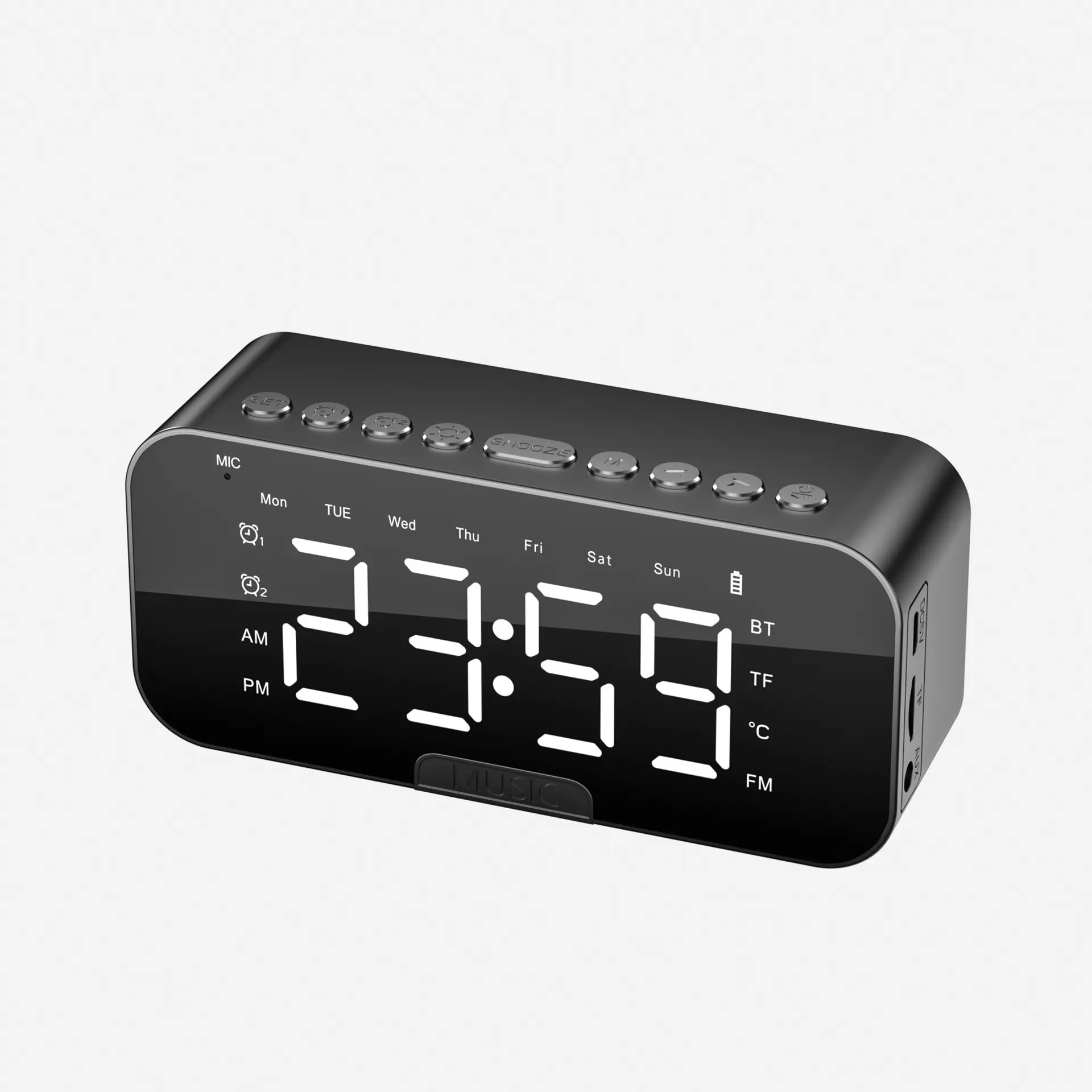 Multifunctional LED Digital Smart Desk Alarm Clock - Bluetooth Speaker, Mirror Display, Digital Clock with Temperature, FM Radio, USB Powered, Decorative for Bedroom & Office (Universal USB & Mobile Light Accessory), Multifunctional Alarm Clock