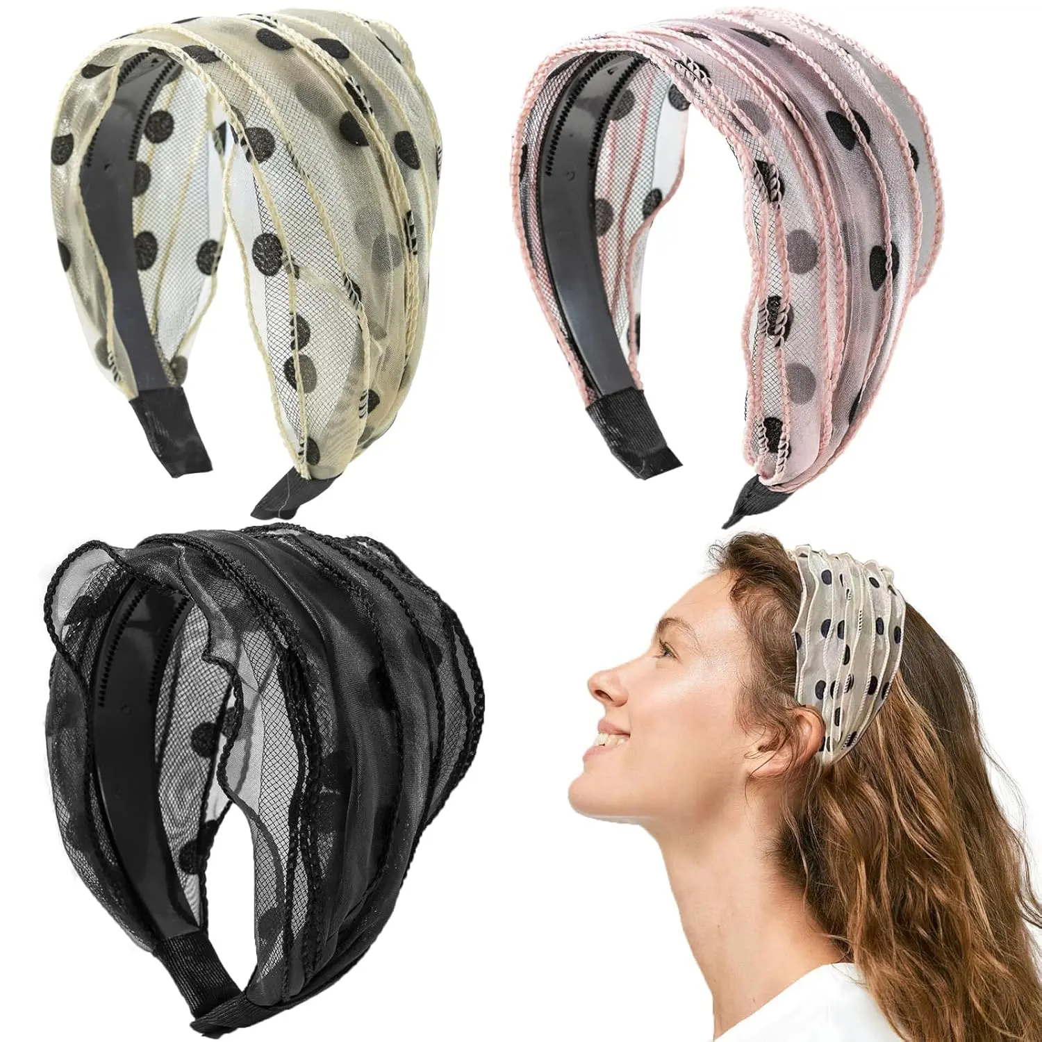 2 Pack Sparkly Hair Scarf in Black & White, Unisex Rhinestone Mesh Headband with Stretchy Band for Everyday Use, Supports Many Hairstyles, Adjustable Size