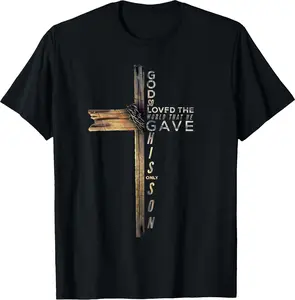 Son of God Jesus John 3 16 Christian Cross Bible T-Shirt 100% Premium Cotton Men Women Relaxed Fit Casual Classic Short Sleeve Unisex Crew Neck Top Crewneck Fabric Graphics Menswear