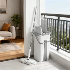 Hand-free Flat Mop With Wring Dryer Set, Dry And Wet Dual-purpose, Household, With 3 Washable Microfiber Pads