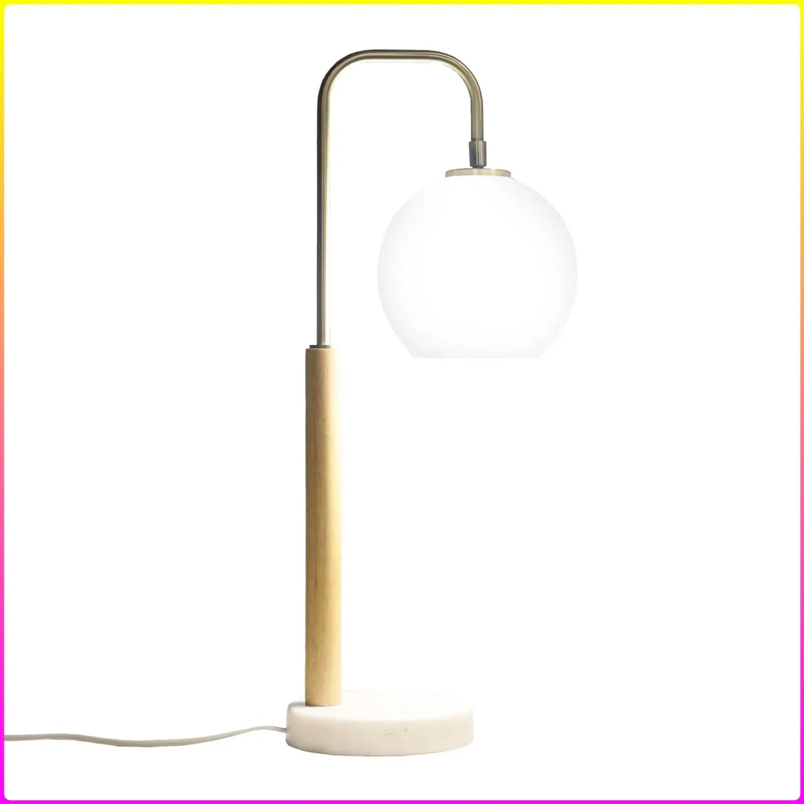 Bedroom Table Lamp Nordic Home Creative Romantic Warm Marble Study Room Desk Bedside Lamp, Auris White Globe Lampshade Table Lamp with Marble Base 120V