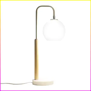 Bedroom Table Lamp Nordic Home Creative Romantic Warm Marble Study Room Desk Bedside Lamp, Auris White Globe Lampshade Table Lamp with Marble Base 120V