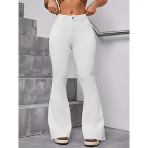 High-WaistedElegantWhiteStretchySlimFitWomen'sFlaredJeans,FashionableVersatileBell-BottomPantsforLadies