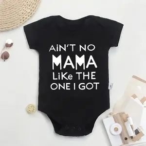 Cute Cotton Baby Bodysuit with "AiN'T NO MAMA LiKe THE ONE I GOT"Baby Bodysuit,Suitable for newborn babies,Round Neck, Button Detail Regular Fit, All Seasons Knitted Fabric Onesie